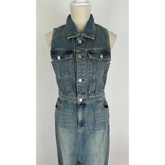 Urban Revivo Split Hem Sleeveless Denim Dress Blue Womens 8 New Jean - Picture 7 of 15